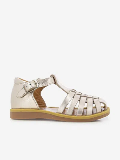 Shop Pom D'api Girls Leather Poppy Pitti Sandals In Gold