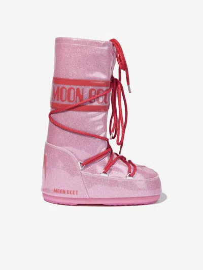 Shop Moon Boot Girls Icon Glitter Snow Boots In Pink
