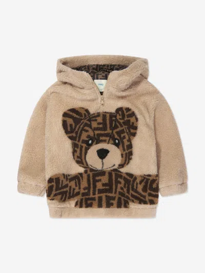 Shop Fendi Kids Wool Bear Hoodie In Beige