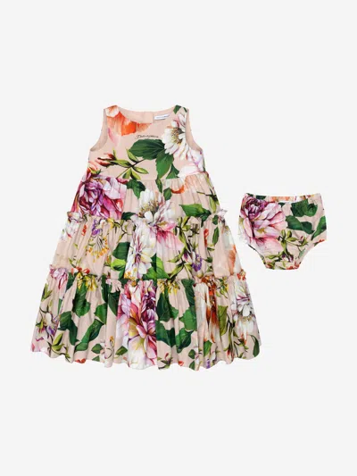 Shop Dolce & Gabbana Baby Girls Floral Cotton Dress 18 - 24 Mths Pink