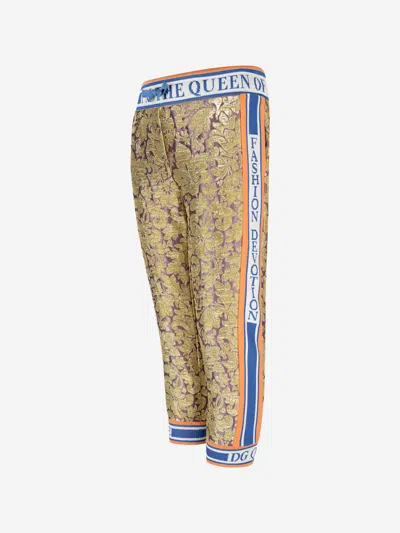Dolce & Gabbana Girls Silk Brocade Trousers 8 Yrs Gold In Gold