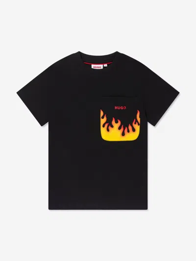 Shop Hugo Boys Flames Pocket T-shirt In Black