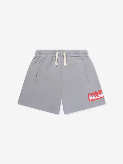 Shop Palm Angels Boys Flames Sweat Shorts In Grey