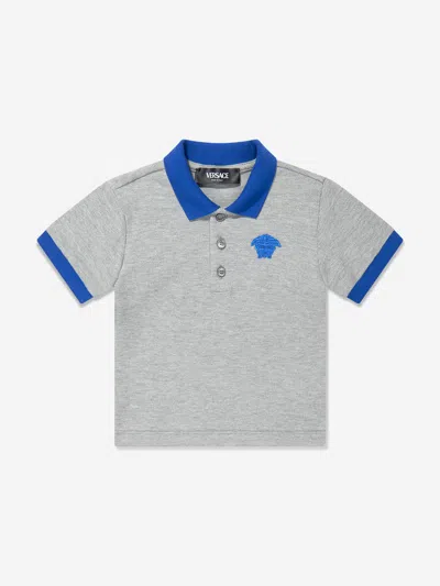 Shop Versace Baby Boys Logo Polo Shirt In Grey