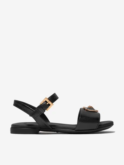 Versace Crystal-embellished Medusa Heart Metallic-leather Sandals 8-10 Years In Black