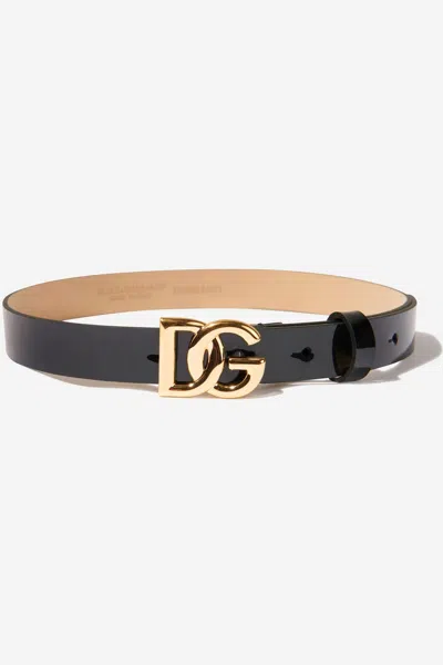 Shop Dolce & Gabbana Girls Leather Logo Belt In Black
