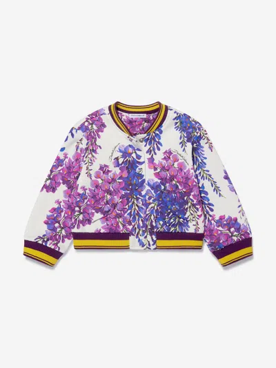 Shop Dolce & Gabbana Baby Girls Wisteria Cotton Fleece Bomber 6 - 9 Mths Purple