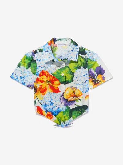 Shop Dolce & Gabbana Girls Cotton Hydrangea Tie Front Shirt 5 Yrs Multicoloured