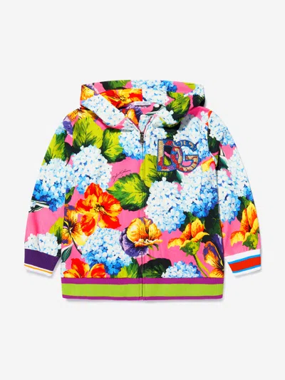 Shop Dolce & Gabbana Girls Cotton Hydrangea Print Zip Up Top 6 Yrs Multicoloured