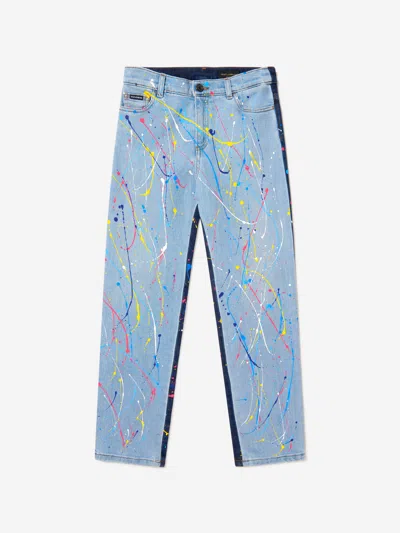 Shop Dolce & Gabbana Boys Paint Splash Denim Jeans 10 Yrs Black