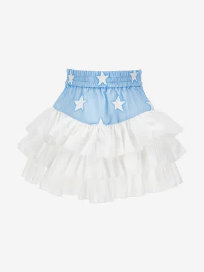 Shop Monnalisa Girls Denim Stars Ruffle Skirt In Blue