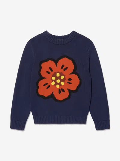 Shop Kenzo Boys Boke Flower Knitted Jumper In Blue