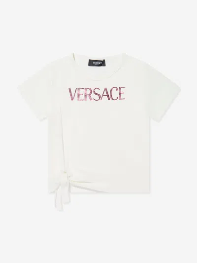 Shop Versace Girls Diamante Logo T-shirt In White