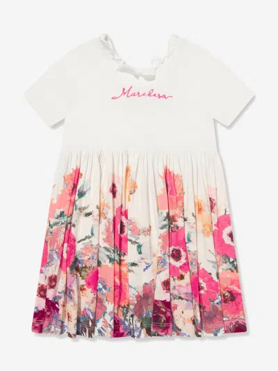 Shop Marchesa Girls Logo Embroidered Floral Dress In Multicoloured