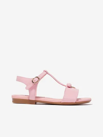 Shop Dolce & Gabbana Girls Patent Leather Logo Sandals In Pink