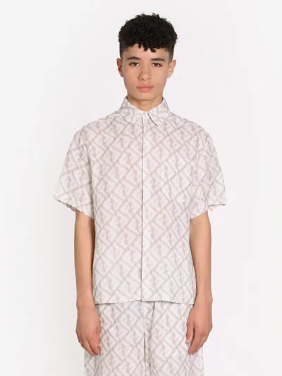 Shop Fendi Boys Short Sleeve Linen Logo Shirt In White