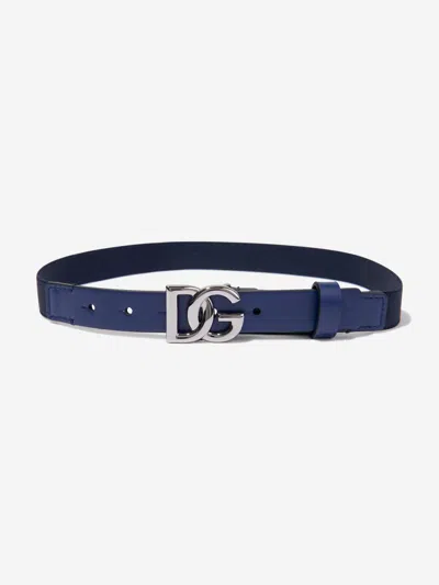 Shop Dolce & Gabbana Boys Leather Logo Belt In Blue