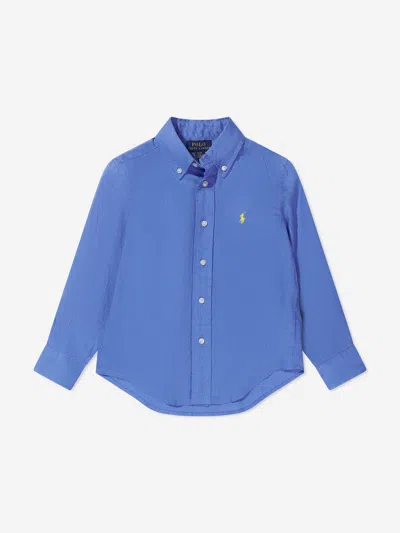 Shop Ralph Lauren Boys Linen Logo Shirt In Blue