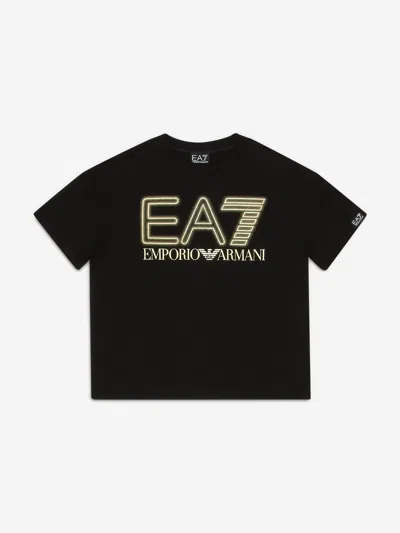 Shop Ea7 Boys Gold Logo T-shirt In Black