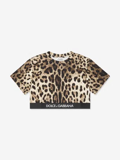Shop Dolce & Gabbana Girls Leopard Print Cropped Top In Multicoloured