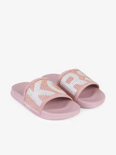 Michael Kors Embellished Logo Sliders In Pink