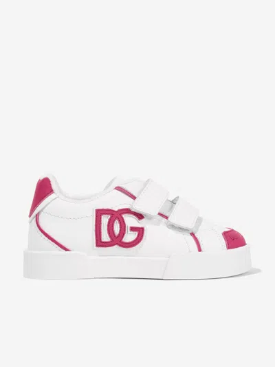 Shop Dolce & Gabbana Girls Leather Portofino Trainers In White
