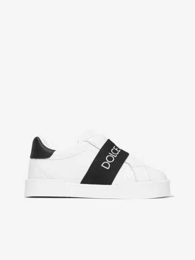 Shop Dolce & Gabbana Kids Leather Portofino Slip On Trainers In White