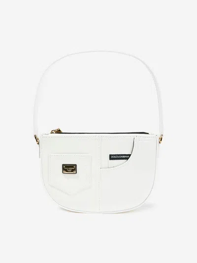 Shop Dolce & Gabbana Girls Leather Logo Shoulder Bag In Ivory