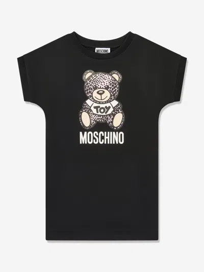 Shop Moschino Girls Teddy Logo Jersey Dress In Black