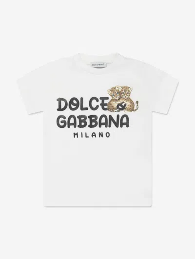 Shop Dolce & Gabbana Baby Boys Leopard Logo T-shirt In White