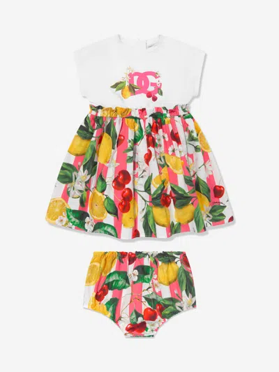 Shop Dolce & Gabbana Baby Girls Fruit Print Dress In White