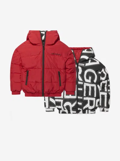 Shop Karl Lagerfeld Boys Reversible Puffer Jacket In Red
