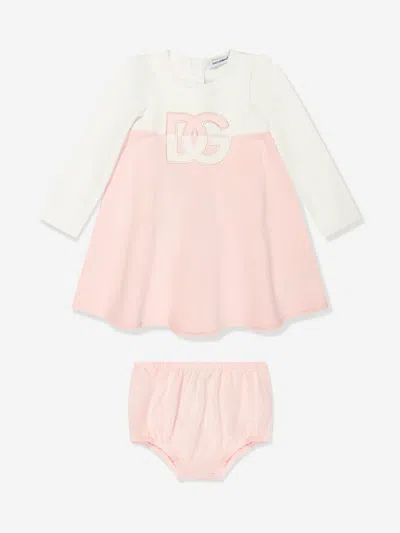 Shop Dolce & Gabbana Baby Girls Logo Dress In Pink