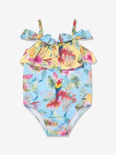 Shop Patachou Girls Tropical Print Swimsuit In Yellow