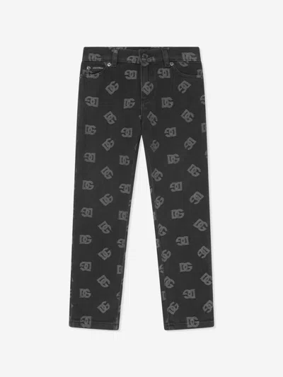 Shop Dolce & Gabbana Boys Monogram Logo Jeans In Black