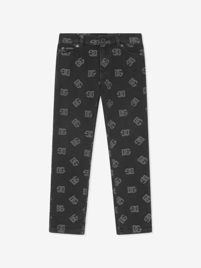 Dolce & Gabbana Boys Monogram Logo Jeans In Black