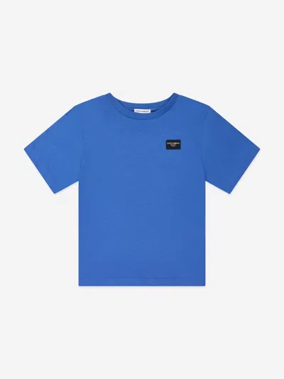 Shop Dolce & Gabbana Boys Logo Labelled T-shirt In Blue