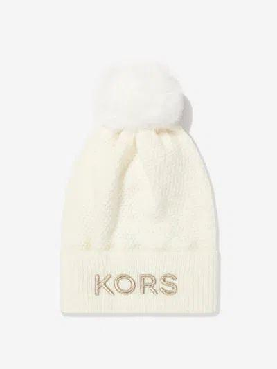 Shop Michael Kors Girls Logo Pull On Hat In Ivory