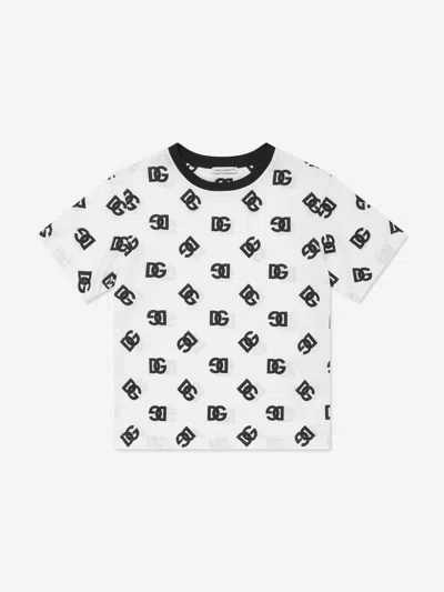 Shop Dolce & Gabbana Boys Monogram Logo T-shirt In Ivory