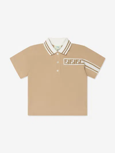 Shop Fendi Boys Ff Logo Polo Shirt In Beige