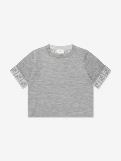 Shop Fendi Girls Knitted Ff Logo Jumper In Grey