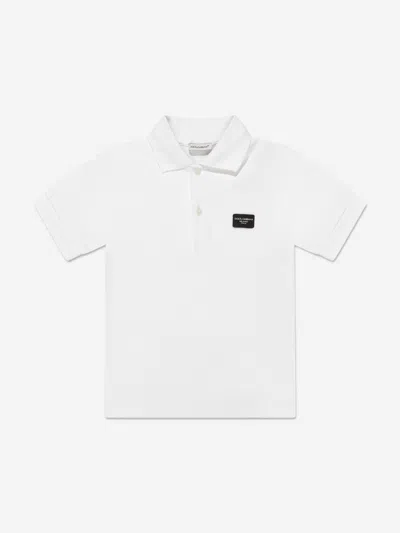 Shop Dolce & Gabbana Boys Logo Polo Shirt In White