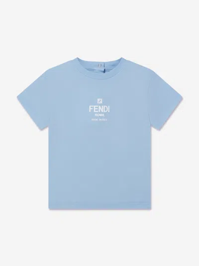 Shop Fendi Baby Boys Logo T-shirt In Blue