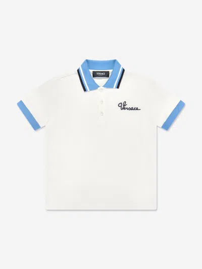 Shop Versace Boys Embroidered Logo Polo Shirt In White