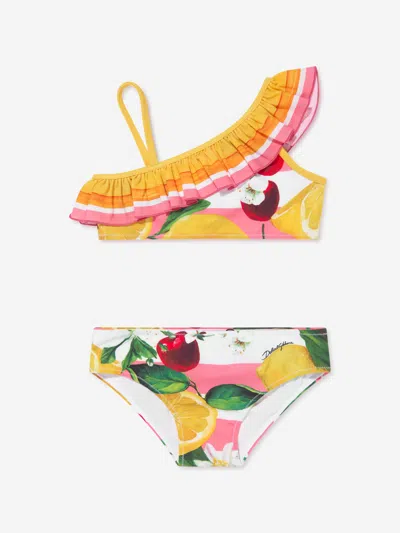 Shop Dolce & Gabbana Girls Lemon And Cherry Bikini In Multicoloured