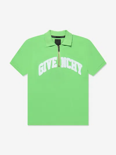 Shop Givenchy Boys Zip Front Polo Shirt In Green