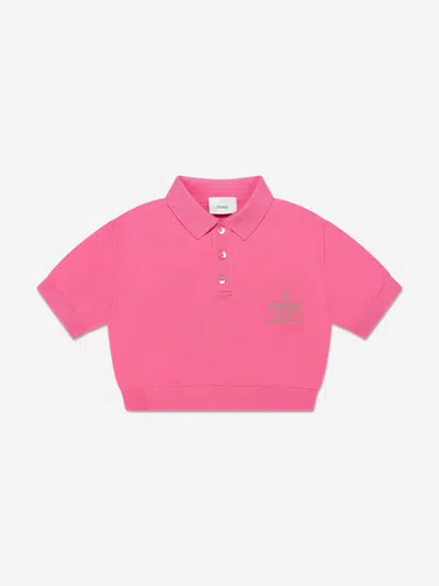 Shop Fendi Girls Cropped Logo Polo Shirt In Pink