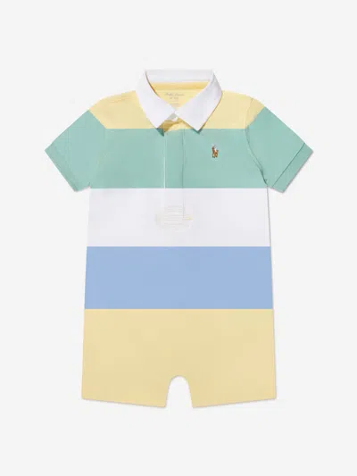Shop Ralph Lauren Baby Boys Striped Rugby Romper In Multicoloured