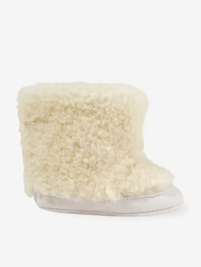 Shop Versace Baby Sherling And Suede Boots In White