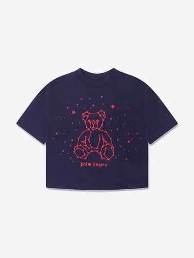 Shop Palm Angels Boys Astro Bear Oversized T-shirt In Blue